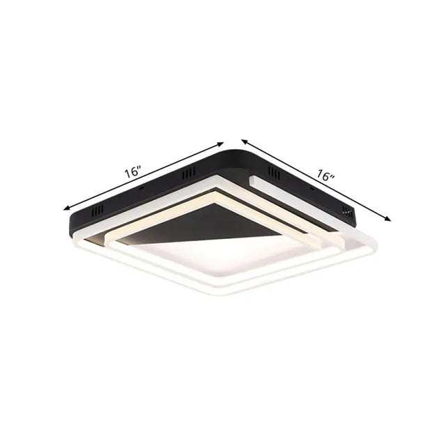 Modern Acrylic Square Ceiling Lamp Led Flush Mount Light - Black 18/22/28 Wide In Warm/White