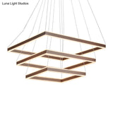 Modern Acrylic Square Ceiling Pendant Led Brown Chandelier Light In Warm/White