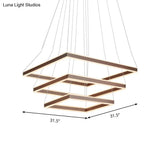 Modern Acrylic Square Ceiling Pendant Led Brown Chandelier Light In Warm/White
