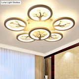 Modern Acrylic Tree Flush Mount Ceiling Light With Led And Crystal Accents - 3/6/9 - Light Fixture