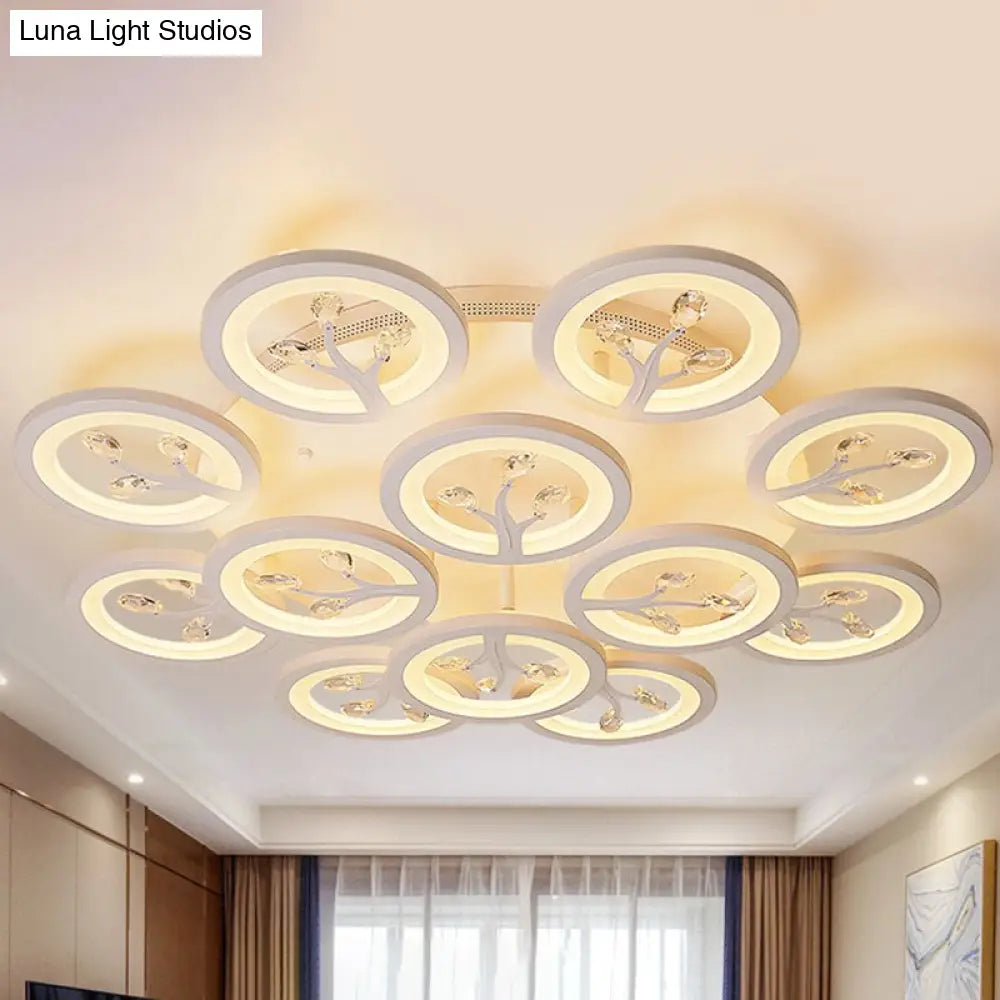 Modern Acrylic Tree Flush Mount Ceiling Light With Led And Crystal Accents - 3/6/9 - Light Fixture
