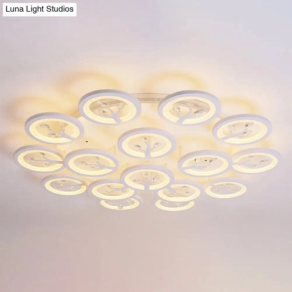 Modern Acrylic Tree Flush Mount Ceiling Light With Led And Crystal Accents - 3/6/9 - Light Fixture
