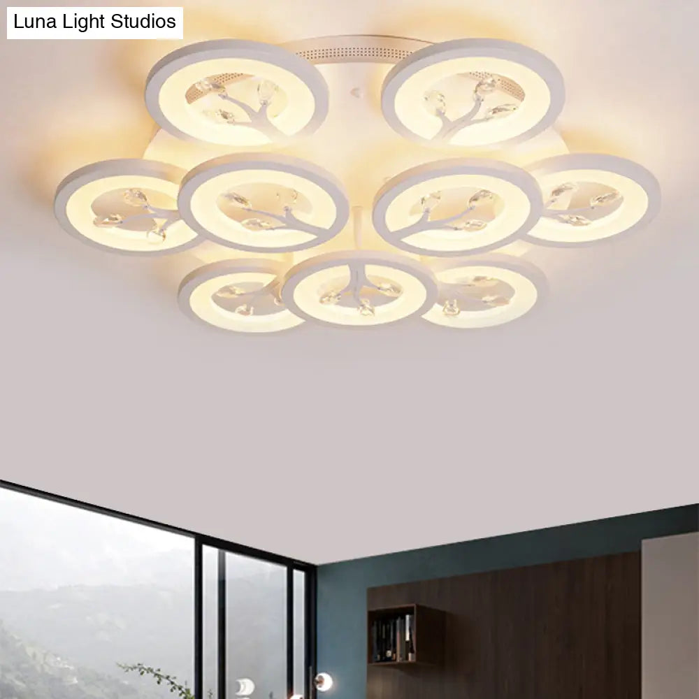 Modern Acrylic Tree Flush Mount Ceiling Light With Led And Crystal Accents - 3/6/9 - Light Fixture