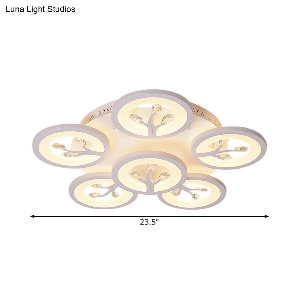 Modern Acrylic Tree Flush Mount Ceiling Light With Led And Crystal Accents - 3/6/9 - Light Fixture