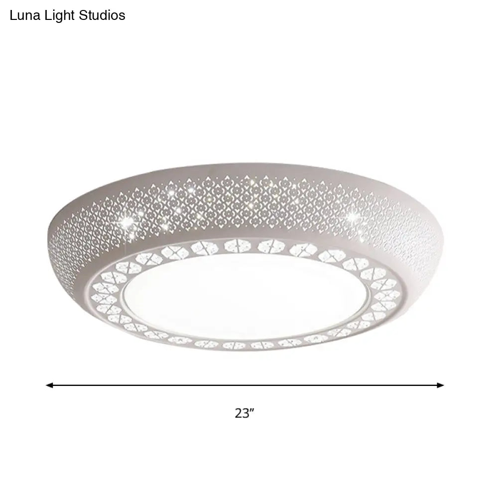 Modern Acrylic White Flush Mount Ceiling Light With Crystal Accent - 23’/42’/35’ Wide Drum