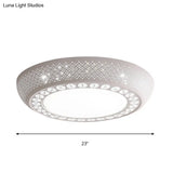 Modern Acrylic White Flush Mount Ceiling Light With Crystal Accent - 23’/42’/35’ Wide Drum
