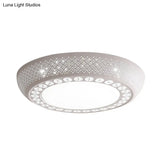 Modern Acrylic White Flush Mount Ceiling Light With Crystal Accent - 23’/42’/35’ Wide Drum