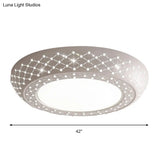 Modern Acrylic White Flush Mount Ceiling Light With Crystal Accent - 23’/42’/35’ Wide Drum