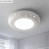 Modern Acrylic White Flush Mount Ceiling Light With Crystal Accent - 23’/42’/35’ Wide Drum