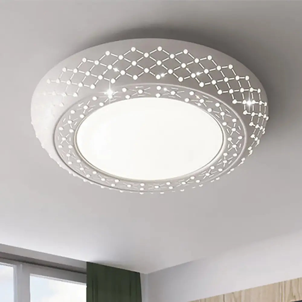 Modern Acrylic White Flush Mount Ceiling Light With Crystal Accent - 23’/42’/35’ Wide Drum