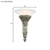 Modern Aged Silver Wall Sconce With Flared White Glass - Perfect For Living Room Lighting