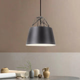 Modern Aluminum Drum Shape Pendant Light For Restaurants - 1 With Iron Wire Black