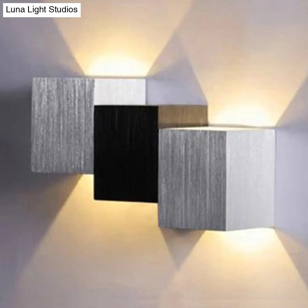Modern Aluminum Led Wall Sconce In Gray For Porch - Cubic Design Warm/White Lighting