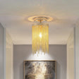 Modern Aluminum Small Flushmount Ceiling Light With Cascading Fringe 1 - Light Green/Gold/Blue Gold