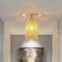 Modern Aluminum Small Flushmount Ceiling Light With Cascading Fringe 1 - Light Green/Gold/Blue Gold