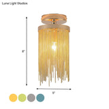Modern Aluminum Small Flushmount Ceiling Light With Cascading Fringe 1 - Light Green/Gold/Blue