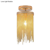 Modern Aluminum Small Flushmount Ceiling Light With Cascading Fringe 1 - Light Green/Gold/Blue