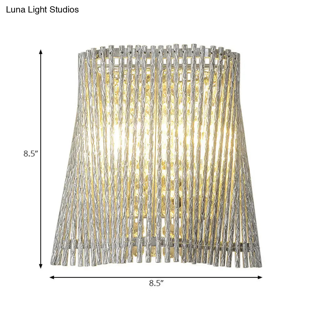 Modern Aluminum Tapered Wall Lamp - 2-Light Chrome Mount With Crystal Beaded Strand