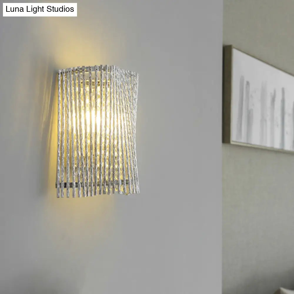 Modern Aluminum Tapered Wall Lamp - 2-Light Chrome Mount With Crystal Beaded Strand