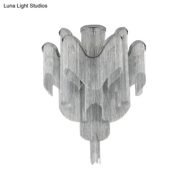 Modern Aluminum Tiered Tassel Semi Flush Led Ceiling Lamp For Living Room