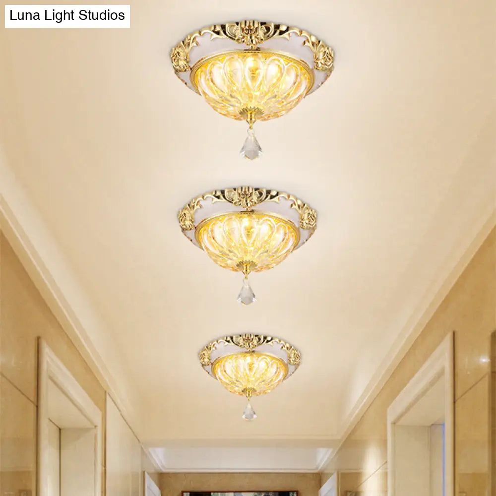 Modern Amber Crystal Glass Led Ceiling Flush Mount With Gold Carved Edge