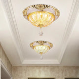 Modern Amber Crystal Glass Led Ceiling Flush Mount With Gold Carved Edge