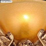 Modern Amber Glass Bowl Wall Lamp - 1 Light Bedroom Sconce With Gold/White Angel Design