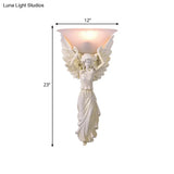 Modern Amber Glass Bowl Wall Lamp - 1 Light Bedroom Sconce With Gold/White Angel Design