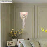 Modern Amber Glass Bowl Wall Lamp - 1 Light Bedroom Sconce With Gold/White Angel Design