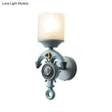 Modern Anchor Resin Wall Light With Blue Glass Shade