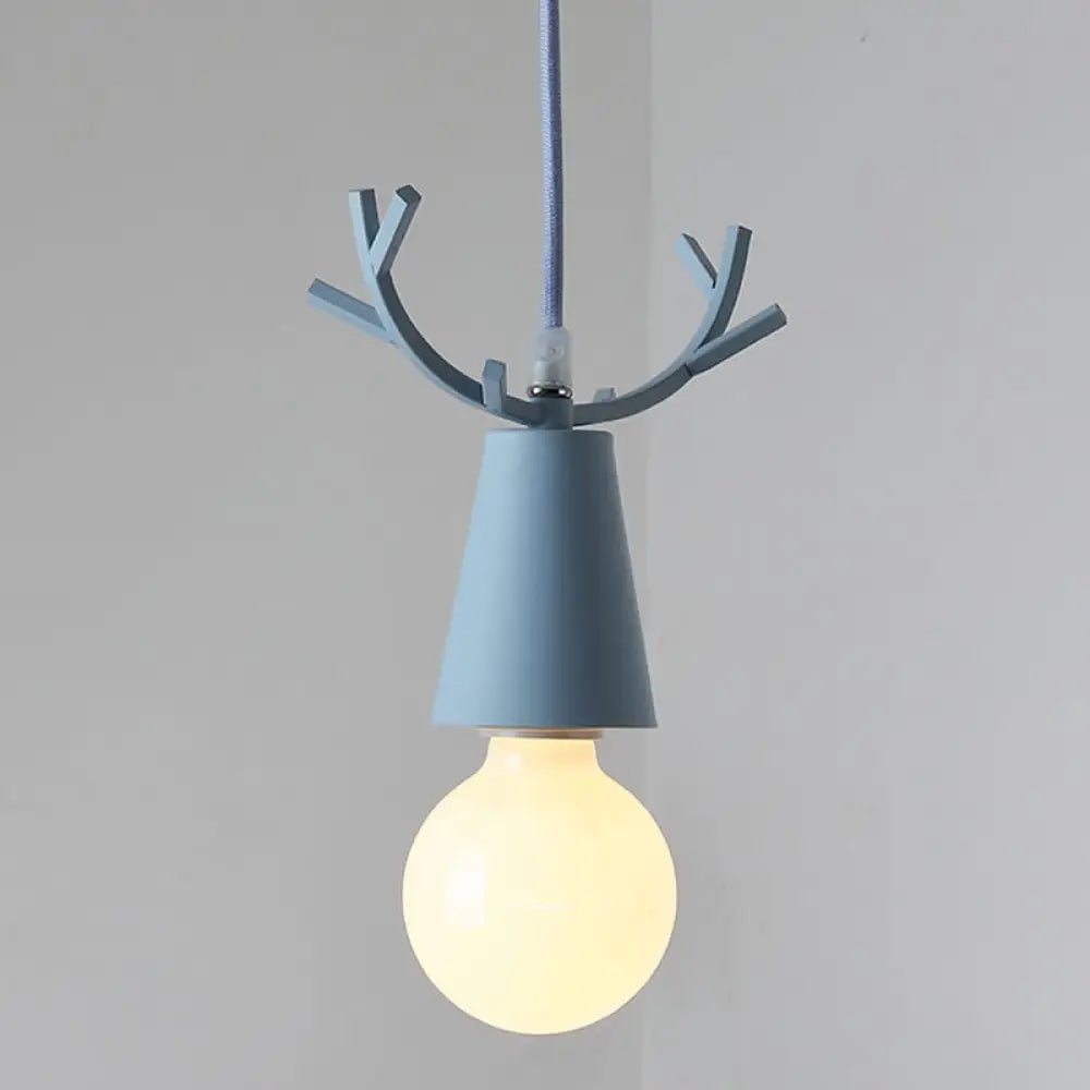 Modern Antler Metal Pendant Light With Open Bulb Design - Nordic Style Blue