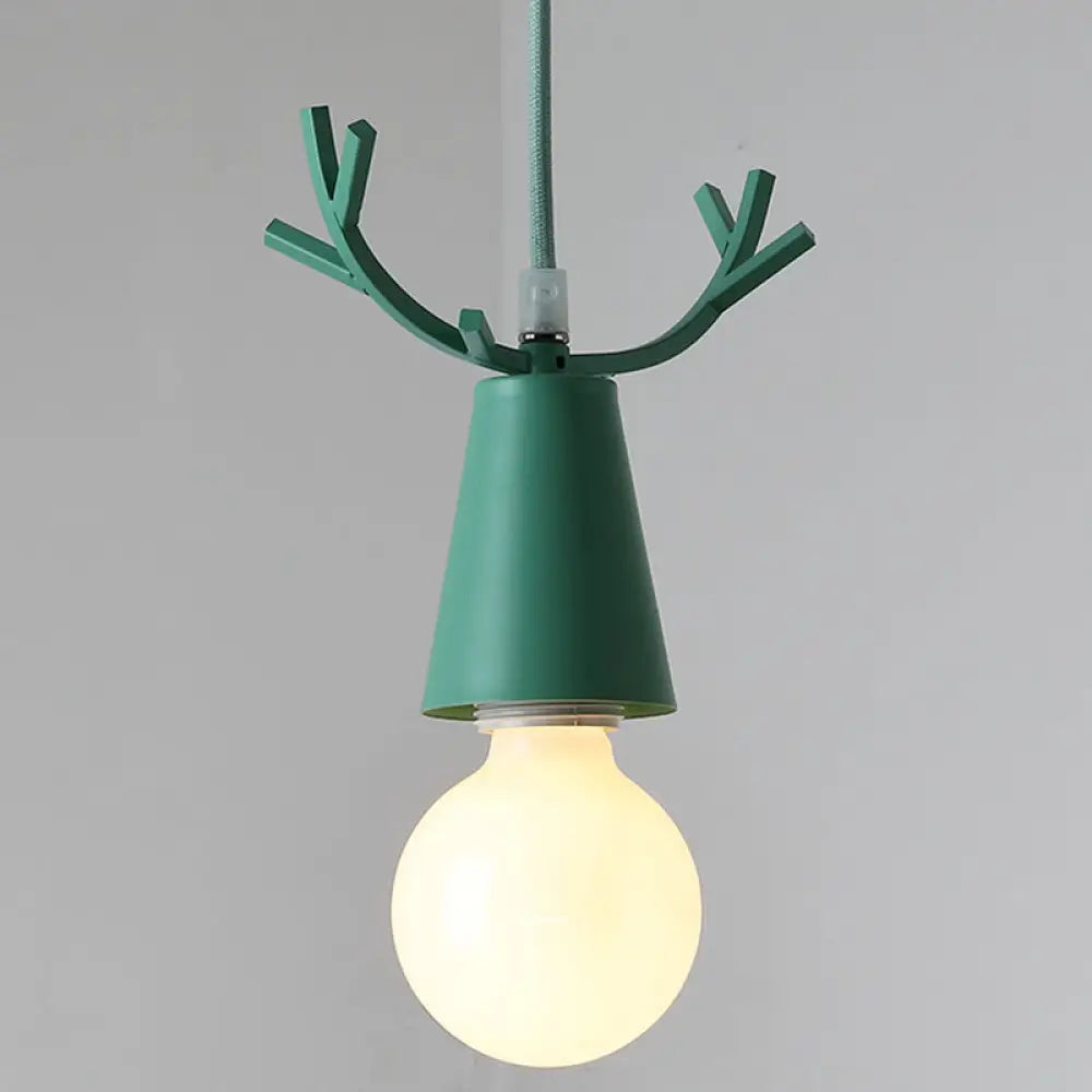 Modern Antler Metal Pendant Light With Open Bulb Design - Nordic Style Green
