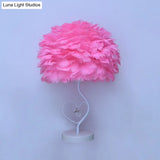 Modern Apricot/Blue/Orange Dome Night Table Light With Feather Shade & Heart Frame - Crystal Orb