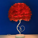 Modern Apricot/Blue/Orange Dome Night Table Light With Feather Shade & Heart Frame - Crystal Orb