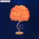 Modern Apricot/Blue/Orange Dome Night Table Light With Feather Shade & Heart Frame - Crystal Orb