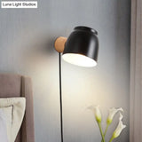 Modern Asian Dome Sconce Light: 1-Head Wooden Wall Lighting Fixture In Black