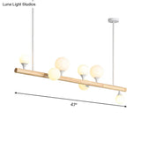 Modern Asian Inspired Hanging Island Lamp With Led Lights - Beige Wood Finish Ideal For Dining Room