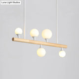 Modern Asian Inspired Hanging Island Lamp With Led Lights - Beige Wood Finish Ideal For Dining Room
