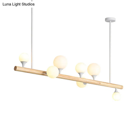 Modern Asian Inspired Hanging Island Lamp With Led Lights - Beige Wood Finish Ideal For Dining Room