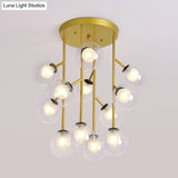 Modern Ball Semi - Mount Clear Glass Ceiling Lamp With Black/Gold Finish - 9/12 Heads Ideal For