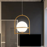 Modern Ball Suspension Light With Birdcage Design Opal Glass 1 Bulb 9’/11’ Wide Bedside Ceiling