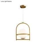 Modern Ball Suspension Light With Birdcage Design Opal Glass 1 Bulb 9’/11’ Wide Bedside Ceiling