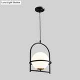 Modern Ball Suspension Light with Birdcage Design Opal Glass 1 Bulb 9’’/11’’ Wide Bedside Ceiling Fixture - Black/Gold