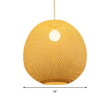 Bamboo Modern Ball Ceiling Lamp In Beige - 1 Light Pendant For Restaurant 3 Sizes Available