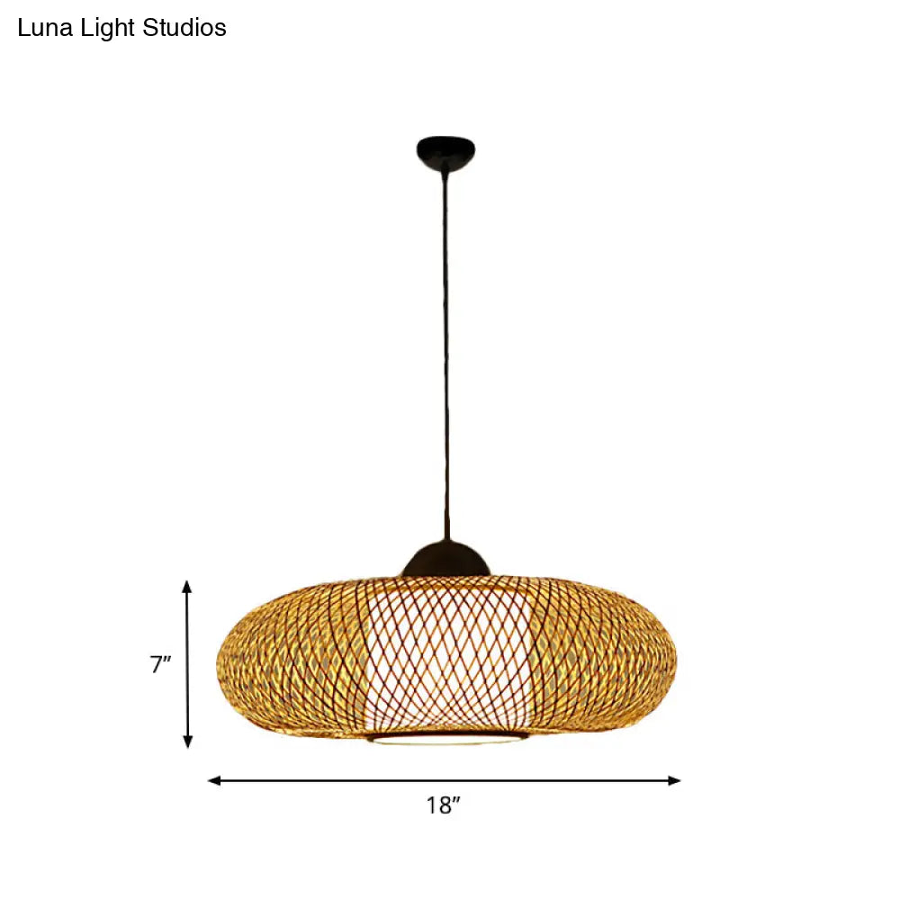 Modern Bamboo Donut Ceiling Lamp In Black/Wood For Living Room