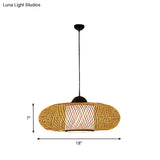 Modern Bamboo Donut Ceiling Lamp In Black/Wood For Living Room