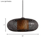 Modern Bamboo Donut Ceiling Lamp In Black/Wood For Living Room
