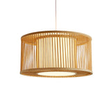 Modern Bamboo Drum Pendant Light - Sleek Round Design For Restaurants Wood Ceiling Hanging