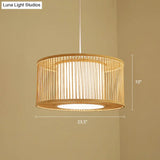 Modern Bamboo Drum Pendant Light - Sleek Round Design For Restaurants Wood Ceiling Hanging