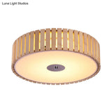 Modern Bamboo Flush Mount Led Ceiling Light 15’/19’ W Beige Drum Shade Fixture For Living Room
